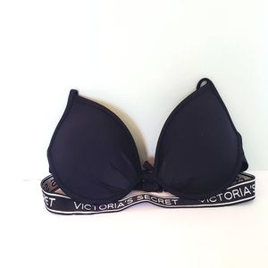 Victoria's Secret Halter Bikini Top Black Logo Band|Size:32B
